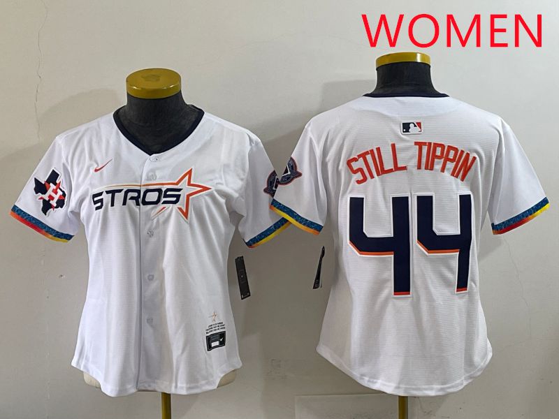 Women Houston Astros 44 Still Tippin White Four generations Joint Name 2025 Nike MLB Jersey style 10